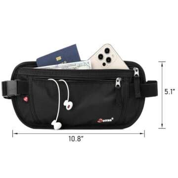 Money Belt - Passport Holder Security Hidden Slim Travel Wallet Fanny Pack with RFID Blocking