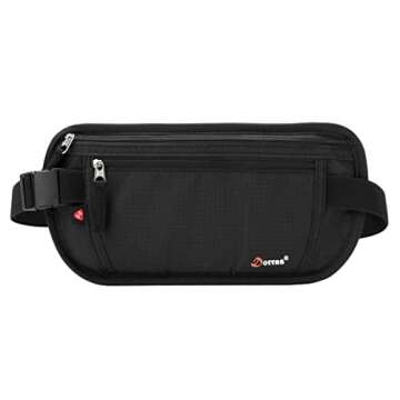 Money Belt - Passport Holder Security Hidden Slim Travel Wallet Fanny Pack with RFID Blocking