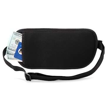 Money Belt - Passport Holder Security Hidden Slim Travel Wallet Fanny Pack with RFID Blocking