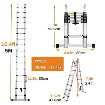 Lightweight 16.5FT Telescoping Aluminum Ladder 330lbs
