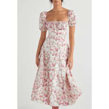 Linsery Women Floral Maxi Dress with Puff Sleeve Elegant Square Neck Cottagecore Boho Dresses Floral...