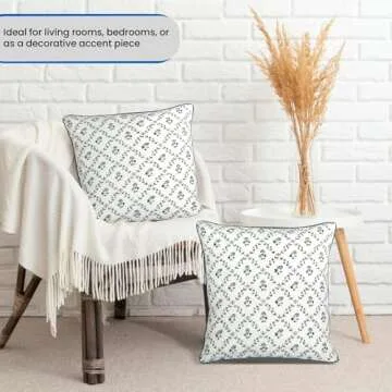 Ridhi Powder Blue Block Print Preppy Grandmillennial Pillow Cover Set of 2-20" x 20" Throw Pillow for Home White Floral Pillow Cover Grandmillennial Home Decor Thanksgiving