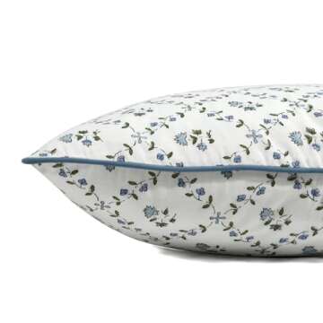 Ridhi Powder Blue Block Print Preppy Grandmillennial Pillow Cover Set of 2-20" x 20" Throw Pillow for Home White Floral Pillow Cover Grandmillennial Home Decor Thanksgiving