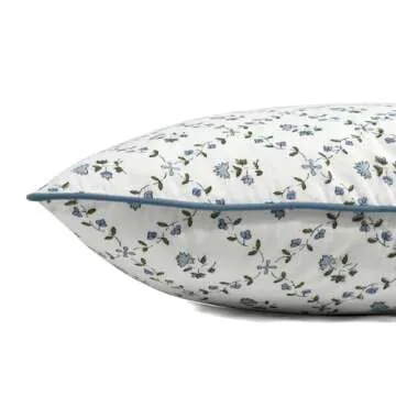 Ridhi Powder Blue Block Print Preppy Grandmillennial Pillow Cover Set of 2-20" x 20" Throw Pillow for Home White Floral Pillow Cover Grandmillennial Home Decor Thanksgiving