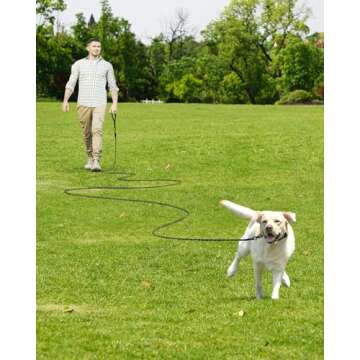 Joytale Long Leash for Dogs, Training Leash with Removable Padded Handle, Double Hook, 15FT/30FT/50FT/65FT Dog Obedience Recall Training Agility Lead for Play, Camping, Backyard Tie Out, Black, 15FT