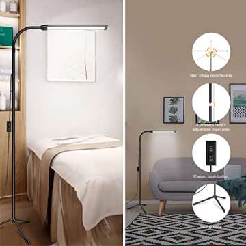 JCOTTON Bright LED Floor Lamp Adjustable Gooseneck Standing Eyelash Light for Eyelash Extensions Facial Spa Salon Makeup Task Reading lamp