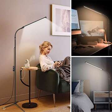 JCOTTON Bright LED Floor Lamp Adjustable Gooseneck Standing Eyelash Light for Eyelash Extensions Facial Spa Salon Makeup Task Reading lamp