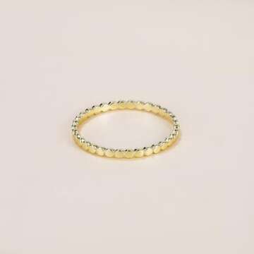 Mameloly 1.5mm 14K Gold Plated Wedding Bands for Women Dainty Stackable Thin Dot Ring Statement Ring Size 5.5