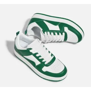 LUCKY STEP Women Fashion Sparkle Rhinestone Sneakers White Leather Low Top Tennis Shoes Lace Up Casual Comfortable Walking Shoe(Green/White,9)