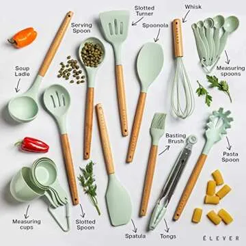 LEVER Silicone Kitchen Utensil Set - 9 Pieces, Nonstick Cookware Set, Dishwasher Safe