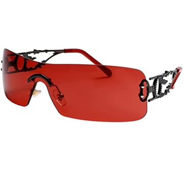 SENMARIES Rimless Y2k Sunglasses For Women Men Rectangle Vintage glasses Fashion Flame Metal Sunglas...