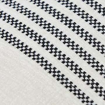 IKATYARN 18 x 18 Inches Pack of 2 Boho Black and Off White Embroidery Striped Throw Pillow Cover, Soft Chenille Pillowcase with Tassels, Modern Farmhouse Decor Cushion Cover for Couch Sofa Bed