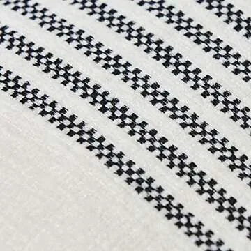 IKATYARN 18 x 18 Inches Pack of 2 Boho Black and Off White Embroidery Striped Throw Pillow Cover, Soft Chenille Pillowcase with Tassels, Modern Farmhouse Decor Cushion Cover for Couch Sofa Bed