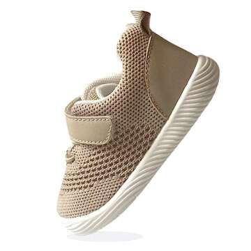 Newsonet Baby Shoes for Boys Girls - Non-Slip First Walking Sneakers in Khaki Size 12-18 Months