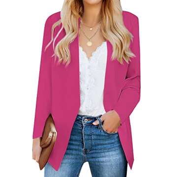 luvamia Women's Casual Long Sleeve Lapel Button Slim Work Office Blazer Jacket Women Blazer Casual Dress Cardigan for Women Hot Pink Size Small Size 4 Size 6