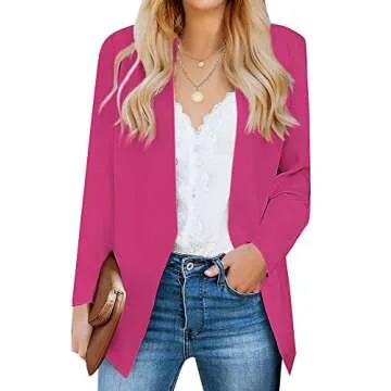 luvamia Women's Casual Long Sleeve Lapel Button Slim Work Office Blazer Jacket Women Blazer Casual Dress Cardigan for Women Hot Pink Size Small Size 4 Size 6