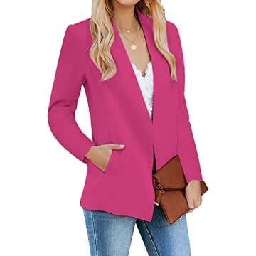 luvamia Women's Casual Long Sleeve Lapel Button Slim Work Office Blazer Jacket Women Blazer Casual Dress Cardigan for Women Hot Pink Size Small Size 4 Size 6
