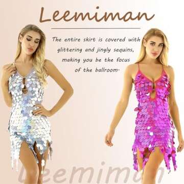 Leemiman Women Latin Dance Dress Backless Sexy Sequin Fringe Dress Ballroom Dancing Performance Cost...