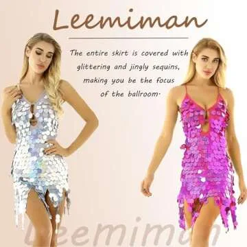 Leemiman Women Latin Dance Dress Backless Sexy Sequin Fringe Dress Ballroom Dancing Performance Cost...