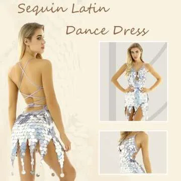 Leemiman Women Latin Dance Dress Backless Sexy Sequin Fringe Dress Ballroom Dancing Performance Costume Silver