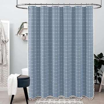 BTTN Extra Long Shower Curtain - 72x84 Inch Long Boho Chic Tassel Linen Fabric Shower Curtain Set wi...