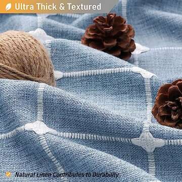 BTTN Extra Long Shower Curtain - 72x84 Inch Long Boho Chic Tassel Linen Fabric Shower Curtain Set with Hooks, Tall Modern Farmhouse Elegant Heavy Duty Thick Cloth Shower Curtains for Bathroom - Blue