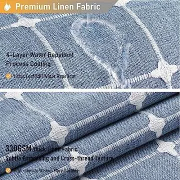 BTTN Extra Long Shower Curtain - 72x84 Inch Long Boho Chic Tassel Linen Fabric Shower Curtain Set with Hooks, Tall Modern Farmhouse Elegant Heavy Duty Thick Cloth Shower Curtains for Bathroom - Blue