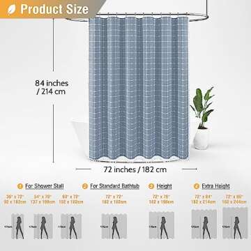 BTTN Extra Long Shower Curtain - 72x84 Inch Long Boho Chic Tassel Linen Fabric Shower Curtain Set with Hooks, Tall Modern Farmhouse Elegant Heavy Duty Thick Cloth Shower Curtains for Bathroom - Blue