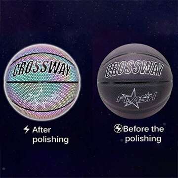 MOLPE Holographic Glowing Reflective Basketball, Light Up Camera Flash Glow in The Dark Basketball, HoloHoops Toy, Official Size 7