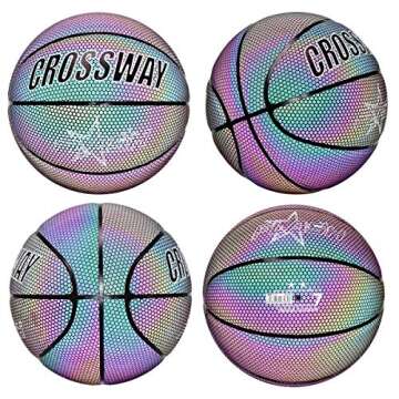 MOLPE Holographic Glowing Reflective Basketball, Light Up Camera Flash Glow in The Dark Basketball, HoloHoops Toy, Official Size 7
