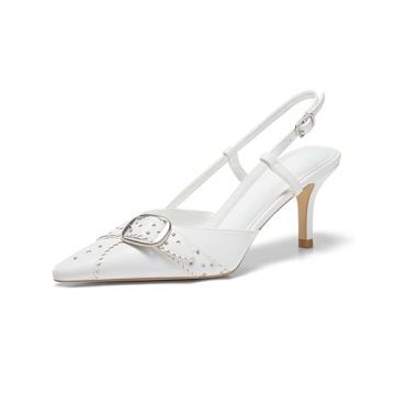 Coutgo Womens Slingback Kitten Heels - Elegant Pointed Toe Pumps with Buckle