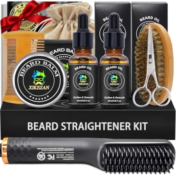 Beard Grooming Kit - Includes Straightener, Oil, Balm & More