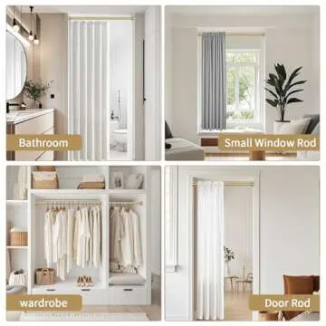 YNL Tension Curtain Rod 34-66 Inch, Adjustable Spring Tension Curtain Rod No Drilling, Non-Slip, Never Rust, Stainless Steel, for Laundry Door Entryway, Gold