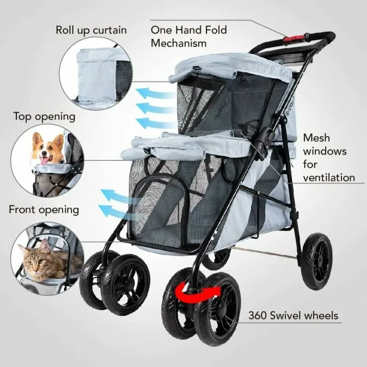 ibiyaya Double Pet Stroller for Dogs & Cats