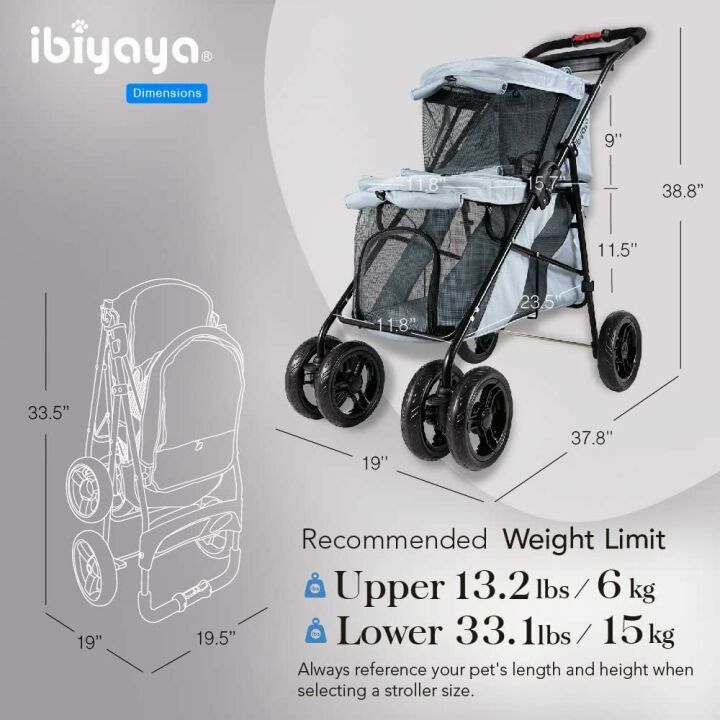 ibiyaya Double Pet Stroller for Dogs & Cats