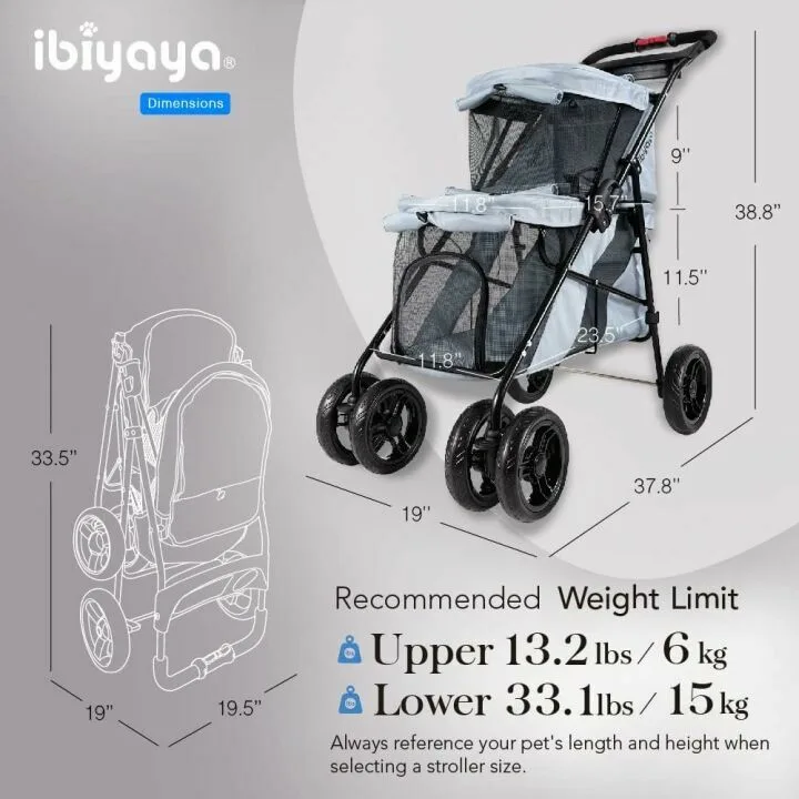 ibiyaya Double Pet Stroller for Dogs & Cats