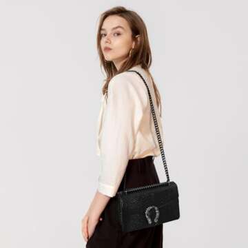 aiunone Crossbody Bags for Women - Snake Pattern Leather Shoulder Handbags Evening Clutch Satchel Bags(Black)