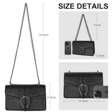aiunone Crossbody Bags for Women - Snake Pattern Leather Shoulder Handbags Evening Clutch Satchel Bags(Black)