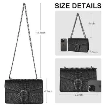 aiunone Crossbody Bags for Women - Snake Pattern Leather Shoulder Handbags Evening Clutch Satchel Bags(Black)