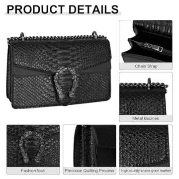aiunone Crossbody Bags for Women - Snake Pattern Leather Shoulder Handbags Evening Clutch Satchel Bags(Black)