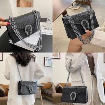 aiunone Crossbody Bags for Women - Snake Pattern Leather Shoulder Handbags Evening Clutch Satchel Bags(Black)