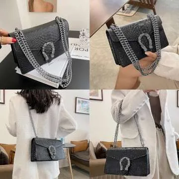 aiunone Crossbody Bags for Women - Snake Pattern Leather Shoulder Handbags Evening Clutch Satchel Bags(Black)