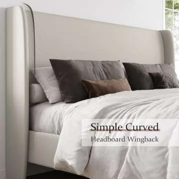 Jocisland Upholstered Bed Frame Full Size 51.2" High Platform Bed with Wingback Headboard/No Box Spring Needed/Easy Assembly/Brown