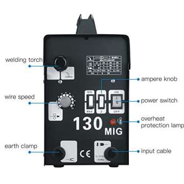 SUNCOO 130 MIG Welder Flux Core Wire Automatic Feed No Gas Little Welder Portable Welding Machine 110 Volt with Brush, Black