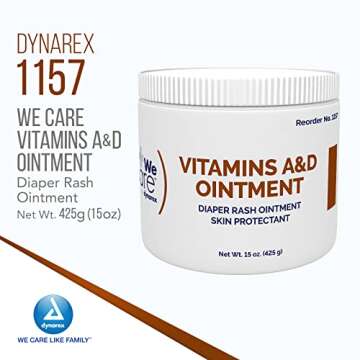 Dynarex Vitamins A & D Ointment, Ointment with Vitamin A and Vitamin D Skin Protectant, for Diaper R...