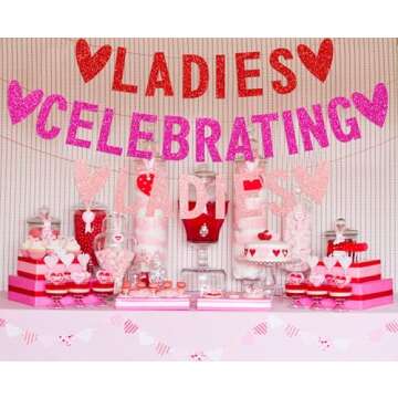 Ladies Celebrating Ladies Galentine's Day Banner Hanging Swirls