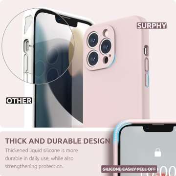 SURPHY Compatible with iPhone 13 Pro Case with Screen Protector, (Camera Protection & Soft Microfiber Lining) Liquid Silicone Phone Case 6.1 inch 2021, Pink Sand