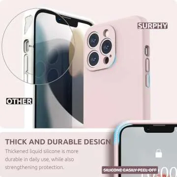 SURPHY Compatible with iPhone 13 Pro Case with Screen Protector, (Camera Protection & Soft Microfiber Lining) Liquid Silicone Phone Case 6.1 inch 2021, Pink Sand