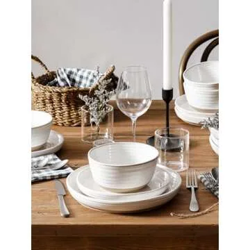 LE TAUCI Dinnerware Sets 12 PCS, Ceramic Plates and Bowls Set, For Housewarming (28 oz Cereal Bowl+ ...