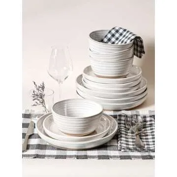 LE TAUCI Dinnerware Sets 12 PCS, Ceramic Plates and Bowls Set, For Housewarming (28 oz Cereal Bowl+ 8" Salad Dish+10" Dinner Plate) x 4, Oven safe, Arctic White